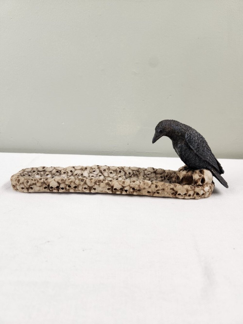 Dark Raven Incense Burner w/ Boneyard Skulls Gothic Macabre Halloween Academia